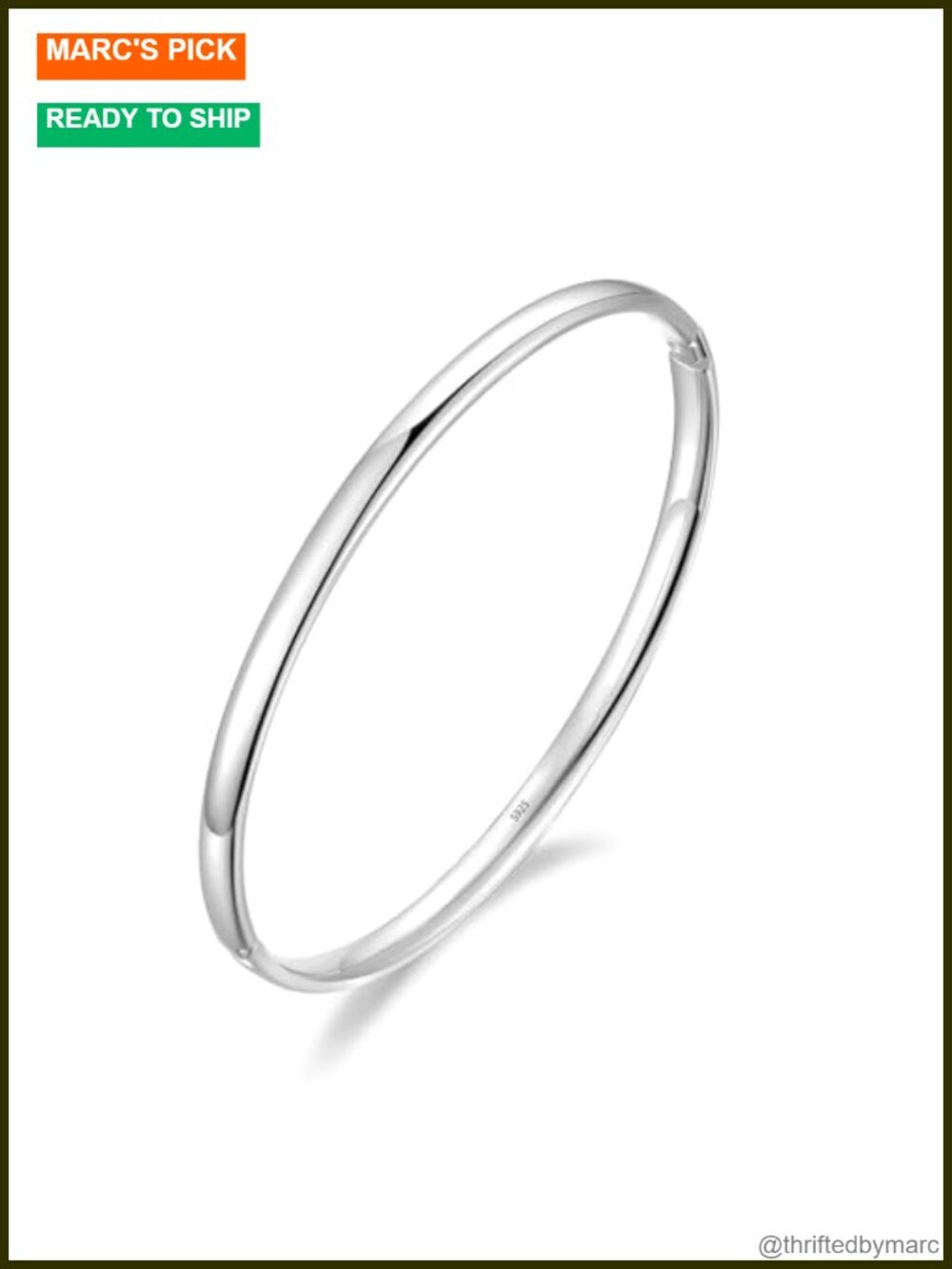 4mm Oval Sterling Silver Bangles Stackable Cuff Bracelet Snap Clasp